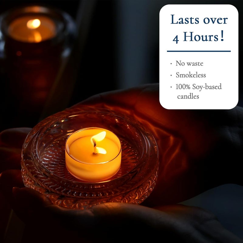 Devi Soy Wax Tea Lights Candles 100 Pack Paraffin-Free, Soy Tea Lights Bulk-4 Hours Long Burning, Unscented White Small Votive Candles, Votives Bulk for Wedding Baby Shower Favors - Image 2